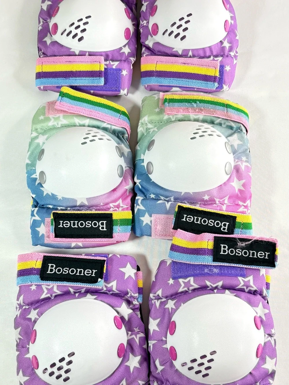Kids Protective Knee and Elbow Pads 3 pairs - Purple & Pastel Star Mix